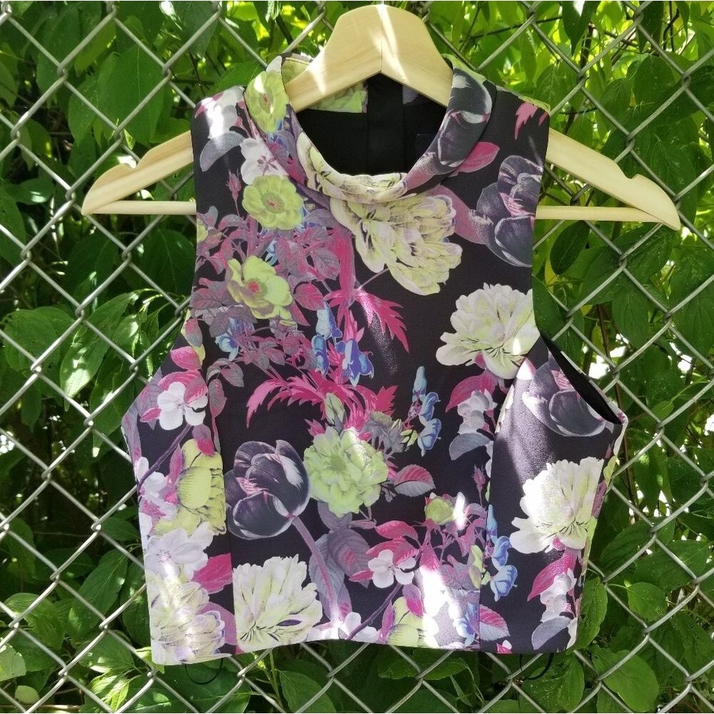 ASOS Floral Scuba Mock Neck Crop Top Size 6